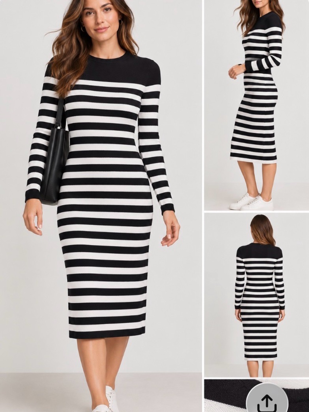 Banana Republic Black and White Striped Midi Dress